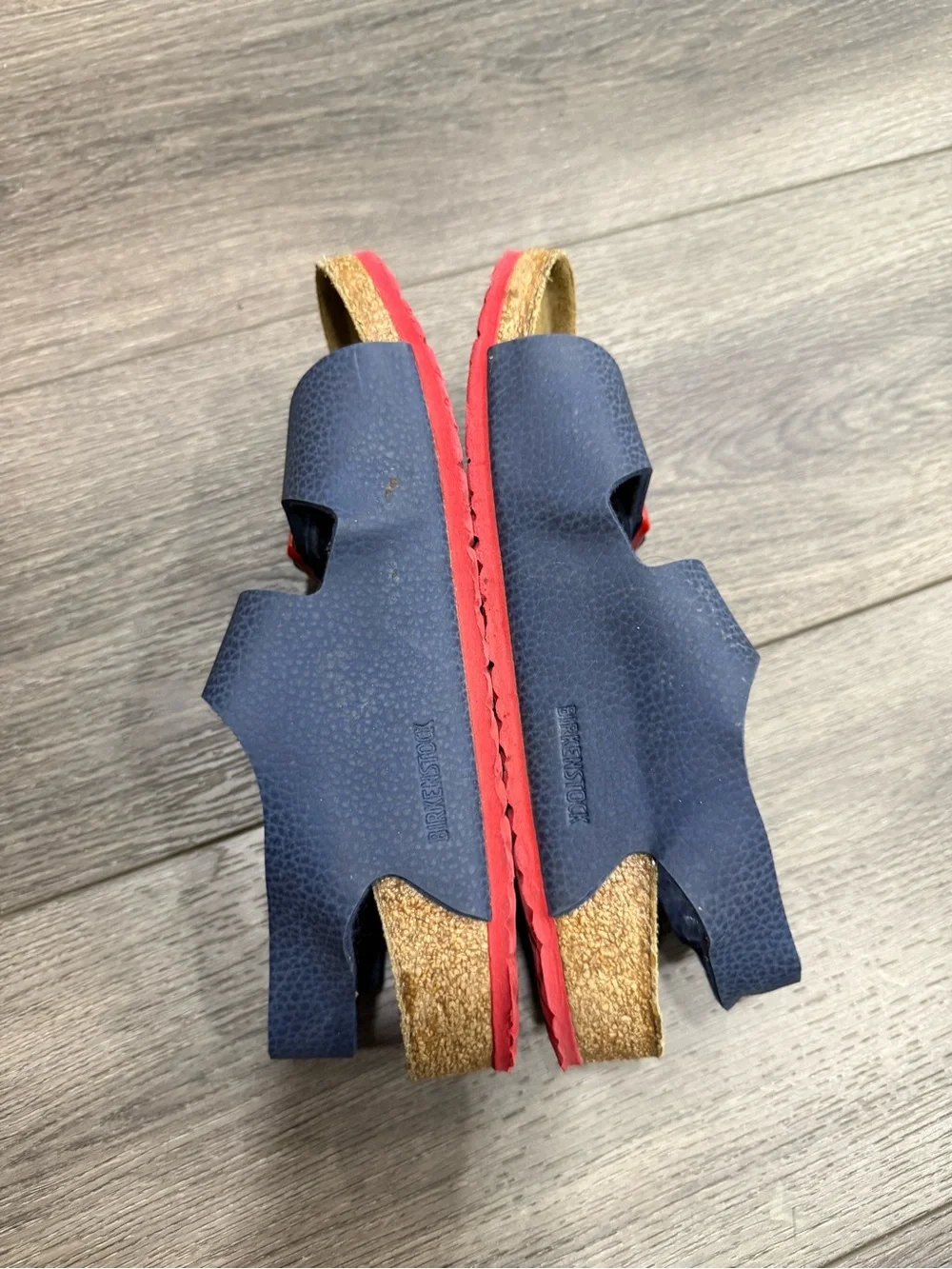 Birkenstock Milano Navy Sandals with Red Buckles
